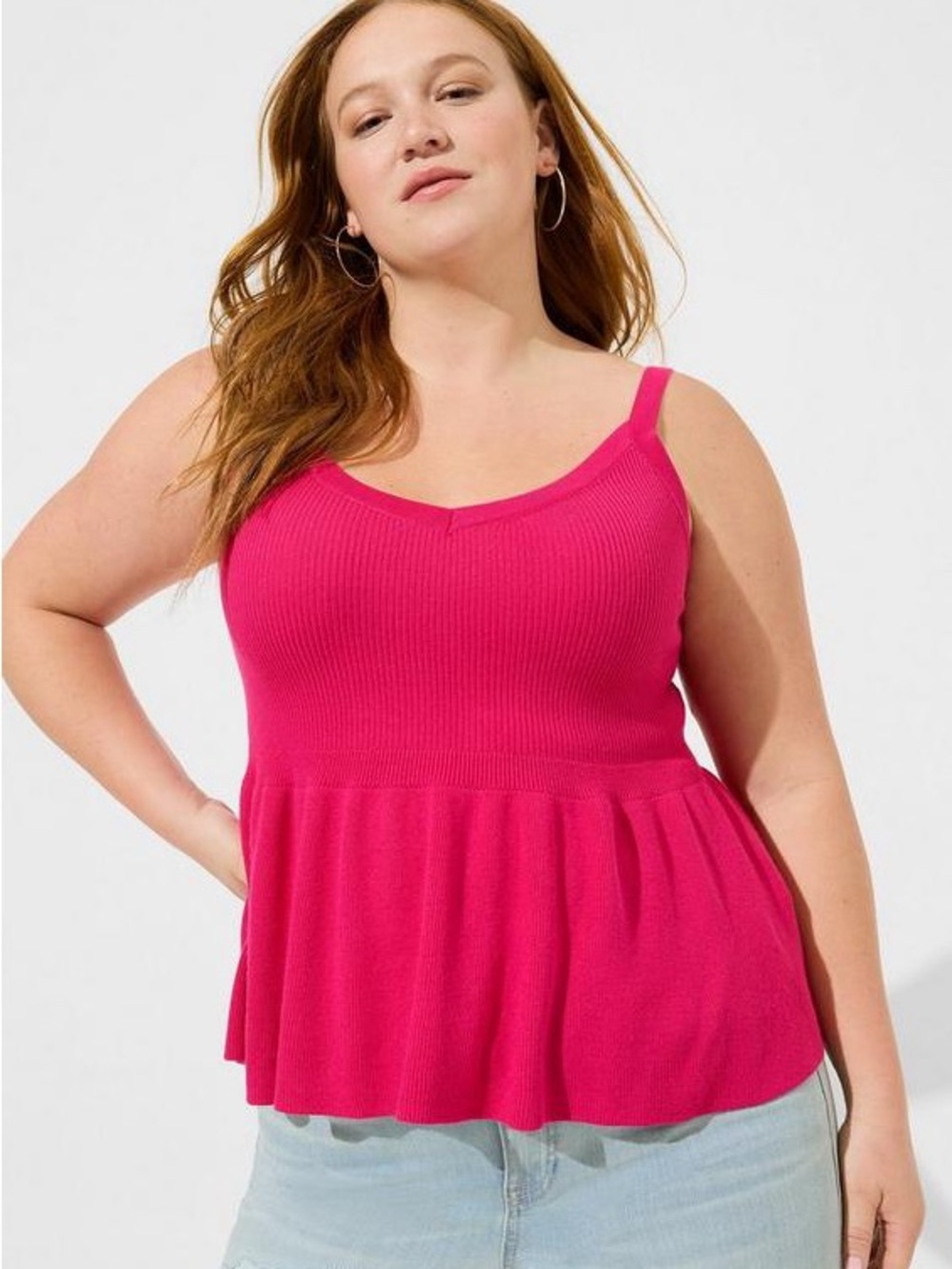 Torrid Pink Ribbed Peplum Sweater Tank Top Women's 1X 14 16 Barbiecore NWT
